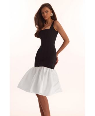 Women's Black Fitted Maxi Dress With Puffy Tiered Skirt