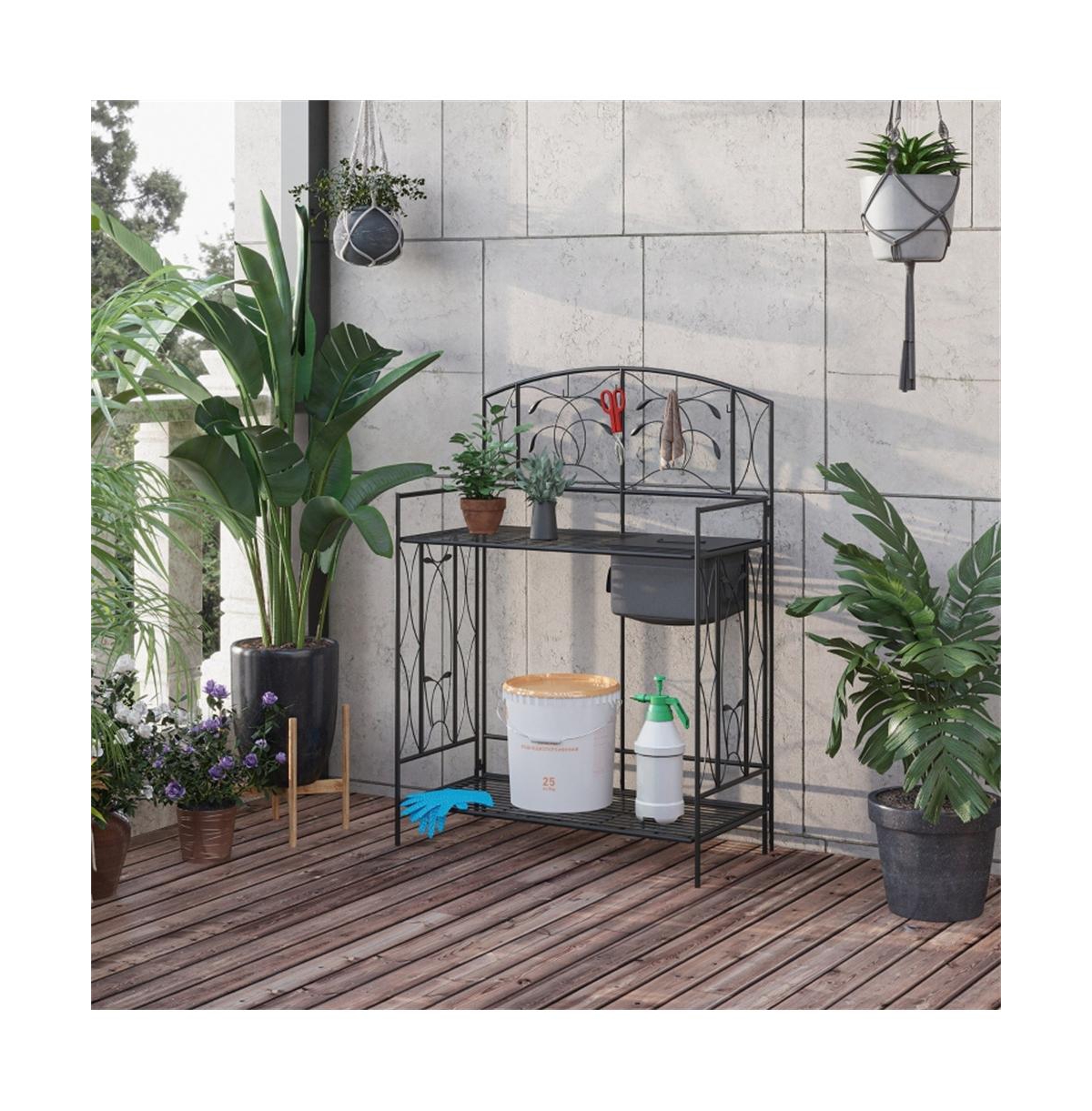 Garden Work Bench with Multi-Layer Open Shelf Design