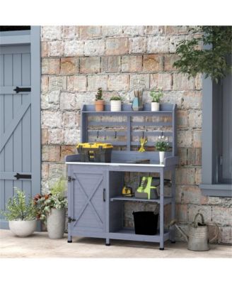 Durable Wooden Garden Workbench with Open Storage for Tools and Plants