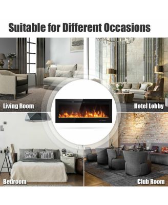 50 Inch Recessed Electric Insert Wall Mounted Fireplace with Adjustable Brightness