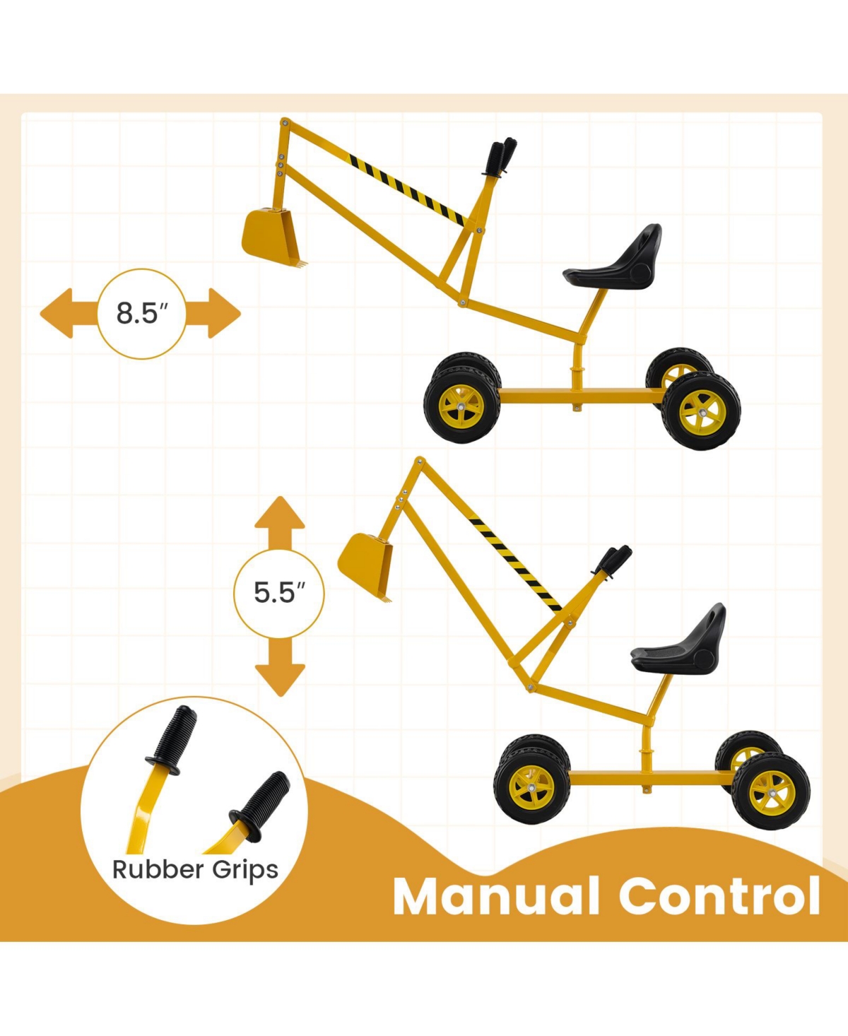 Kids Ride-On Sand Digger with 360° Rotation and Metal Frame