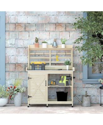 Outdoor Potting Bench with Open Shelf Storage for Gardening Needs