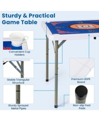 Portable Folding Mahjong Table with Cup Holders & Game Mat