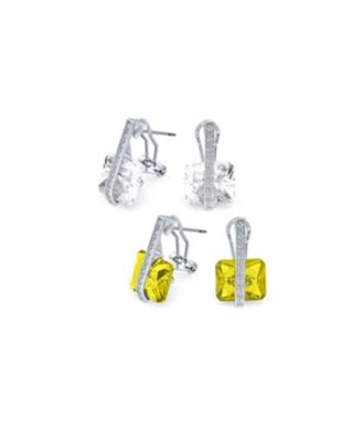 Art Deco Multicolor Square CZ Dangle Chandelier Earrings Plated