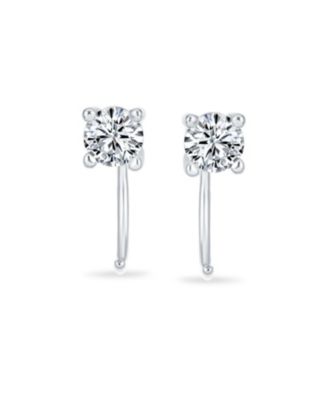 Set of 2 Tiny CZ Solitaire Threader Stud Earrings Gold Plated Sterling Silver