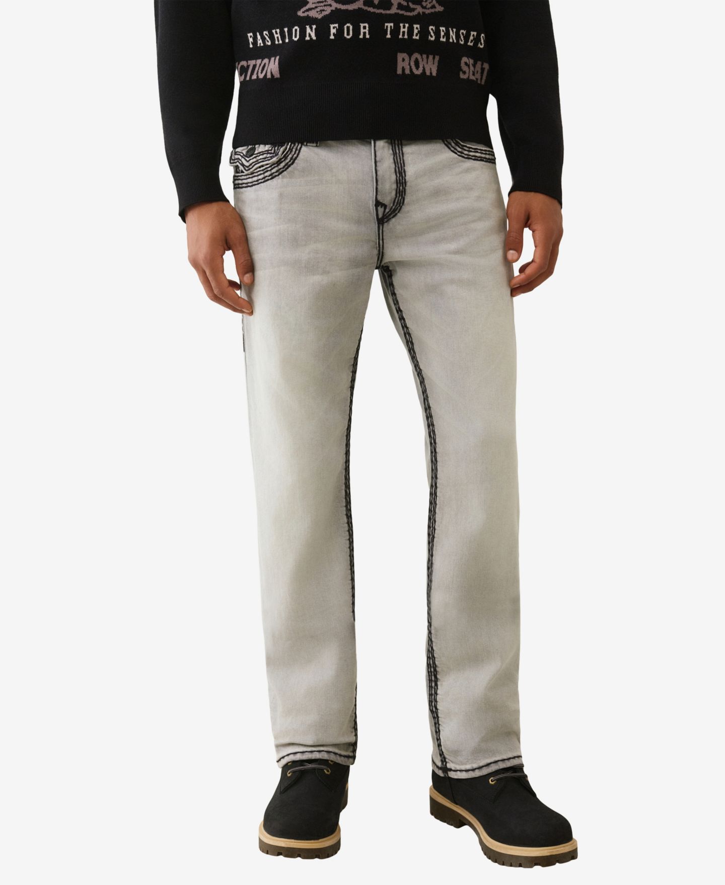 Мужские джинсы True Religion Ricky Straight Super Qt Flap, цвет: Серый варёный — фото 1