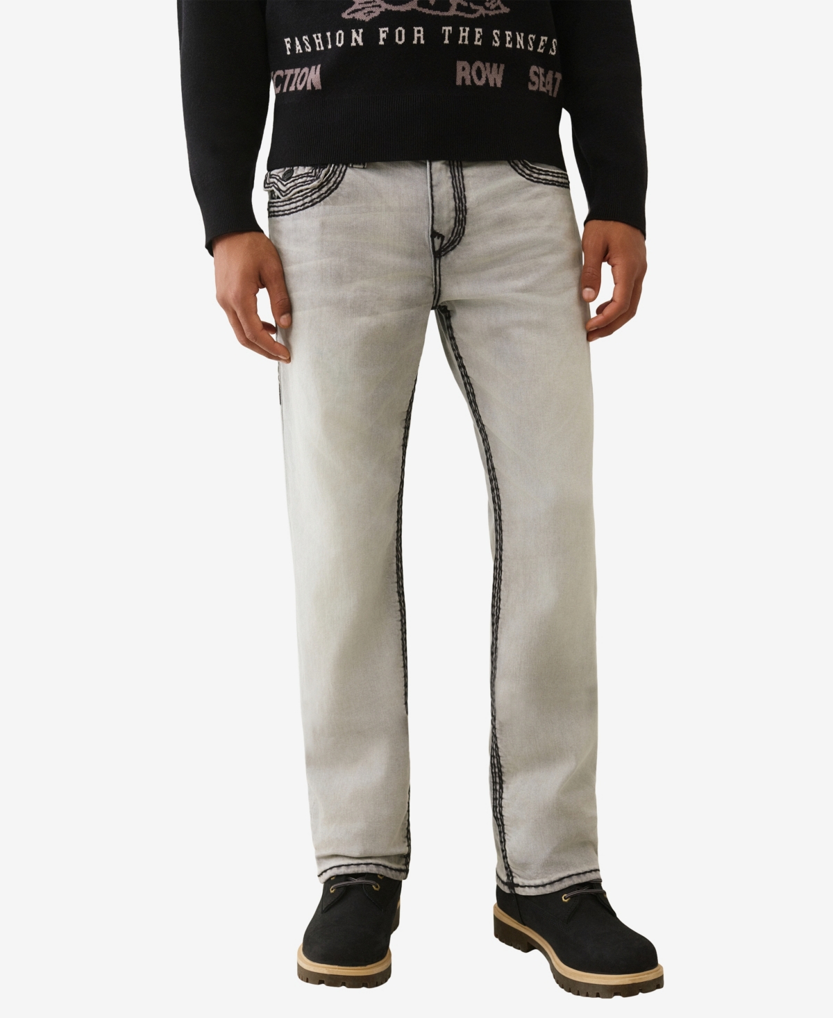 True Religion Men's Ricky Straight Super Qt Flap Jeans In Gray