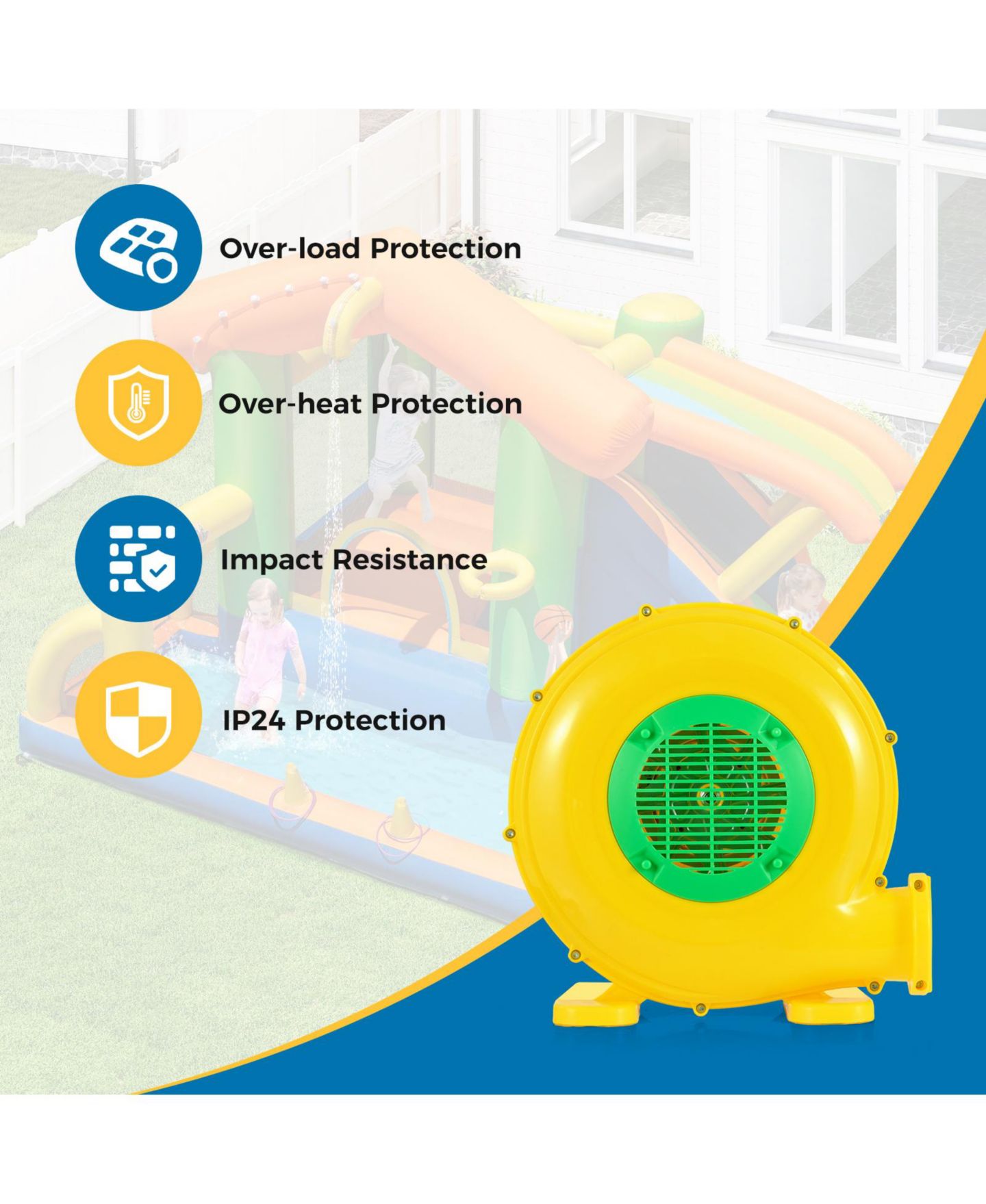 Детская игрушка SUGIFT 480W Bounce House Blower with Handle and Ground Stakes, цвет: Жёлтый — фото 5