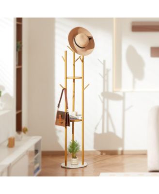 Freestanding Coat Rack Stand with Quartz Stone Base and 9 Hooks