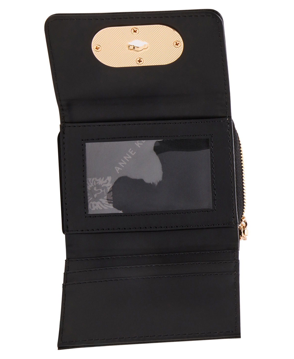 Anne Klein Oval Turn Lock Trifold Wallet In Black