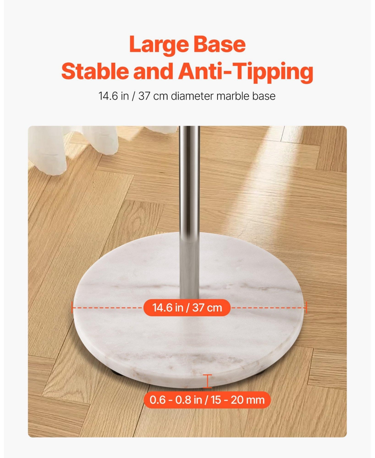 Slickblue Marble Base Coat Rack Stand with 8 Hooks, Freestanding Design