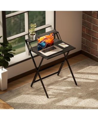 HOMCOM Small Folding Desk Foldable Computer Desk with Monitor Shelf