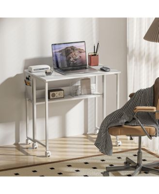 Small Folding Desk Foldable Computer Desk with Shelf Wheels