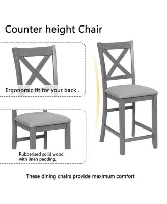 5-Piece Counter Height Dining Set, Solid Acacia Wood Table and 4 Upholstered Chairs for Kitchen or Small Dining Space-Maison Boucle