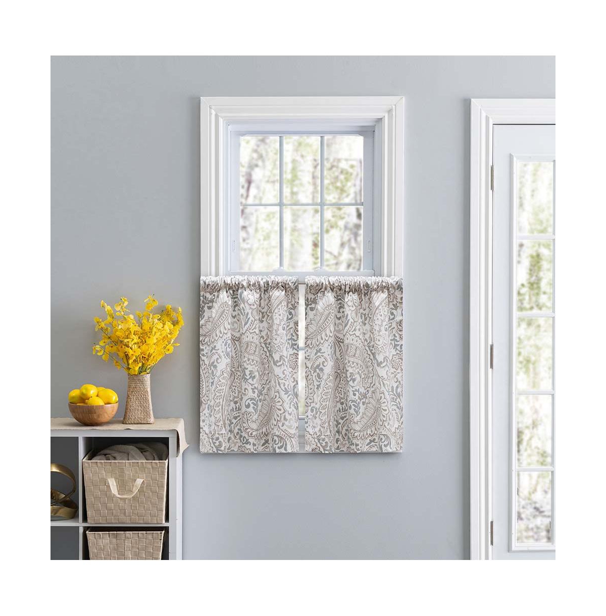 Ellis Curtain Shannon Printed Paisley Pattern on Cotton Fabric Tailored Tiers 1.5" Rod Pocket 50"x24" Natural