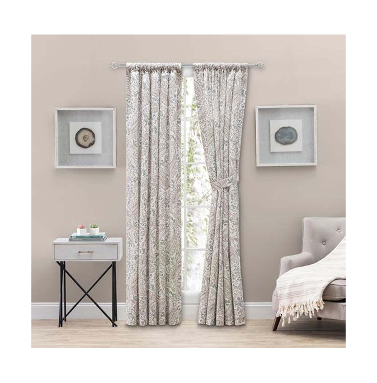 Ellis Shannon Printed Paisley Pattern on Cotton Fabric Tailored Pairs 3" Rod Pocket 100"x63" Natural