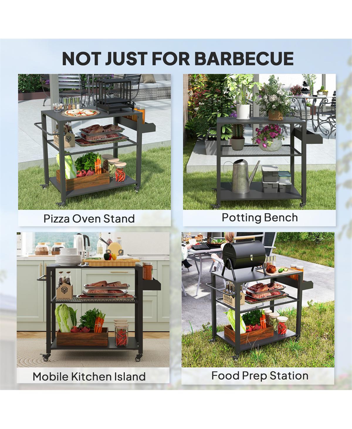 Slickblue Outdoor Grill Cart with Storage and Prep Space for Bbq
