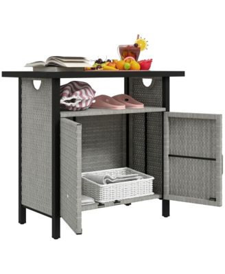 Outdoor Pool Towel Storage Cabinet Organizer with Shelf Mixed-