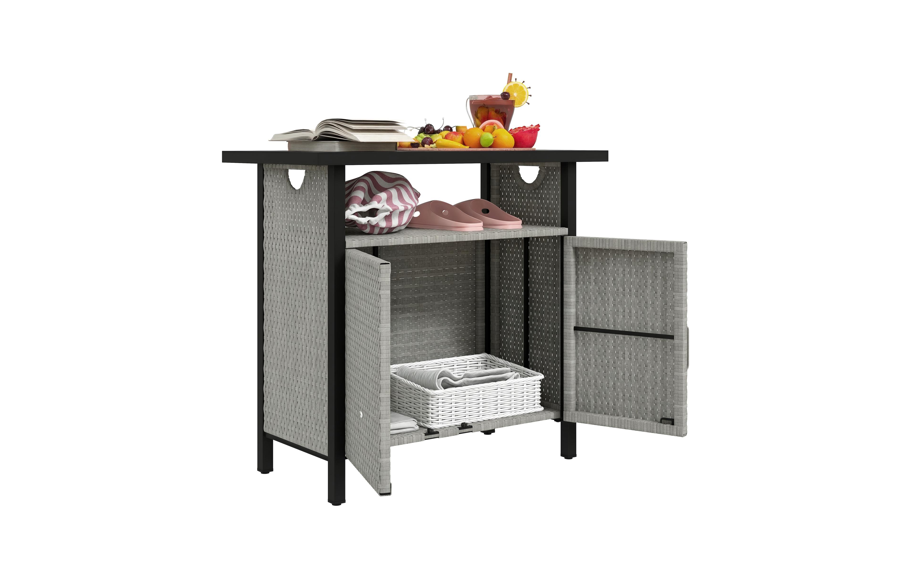 Outsunny Outdoor Pool Towel Storage Cabinet Organizer with Shelf Mixed-