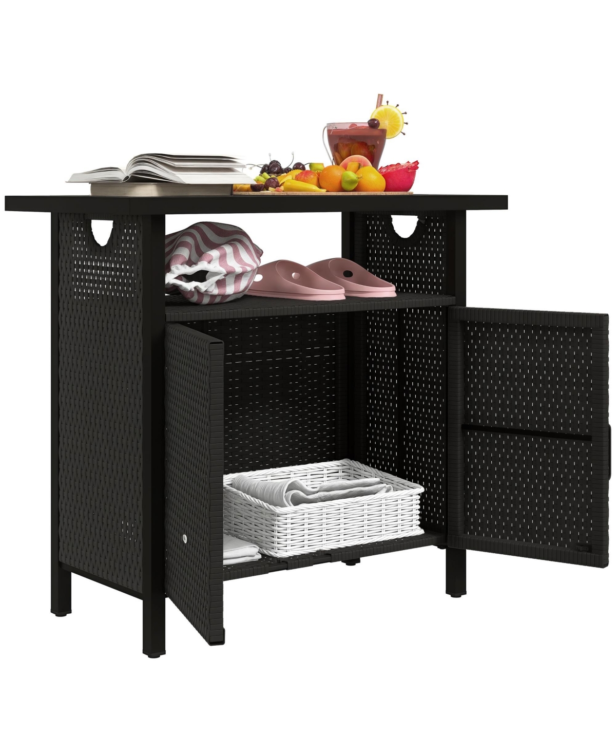 Outsunny Outdoor Pool Towel Storage Cabinet Organizer with Shelf