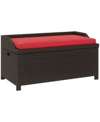 Wicker Storage Bench Deck Box with Comfortable Cushion,