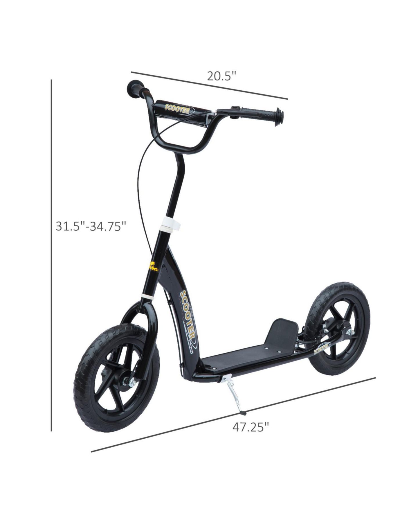 Детская игрушка HOMCOM Large-Wheel Kick Scooter with Adjustable Height Handlebar, 110 lbs. Capacity, Ages 5-12, цвет: Чёрный — фото 2