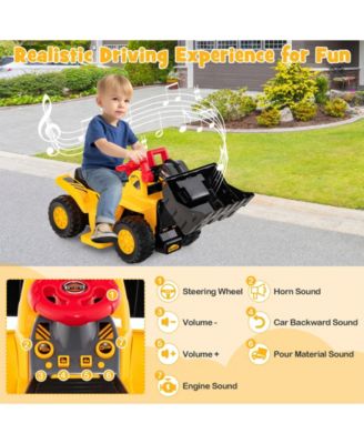 6V Kids Ride On Bulldozer with Folding Basketball Hoop and Balls