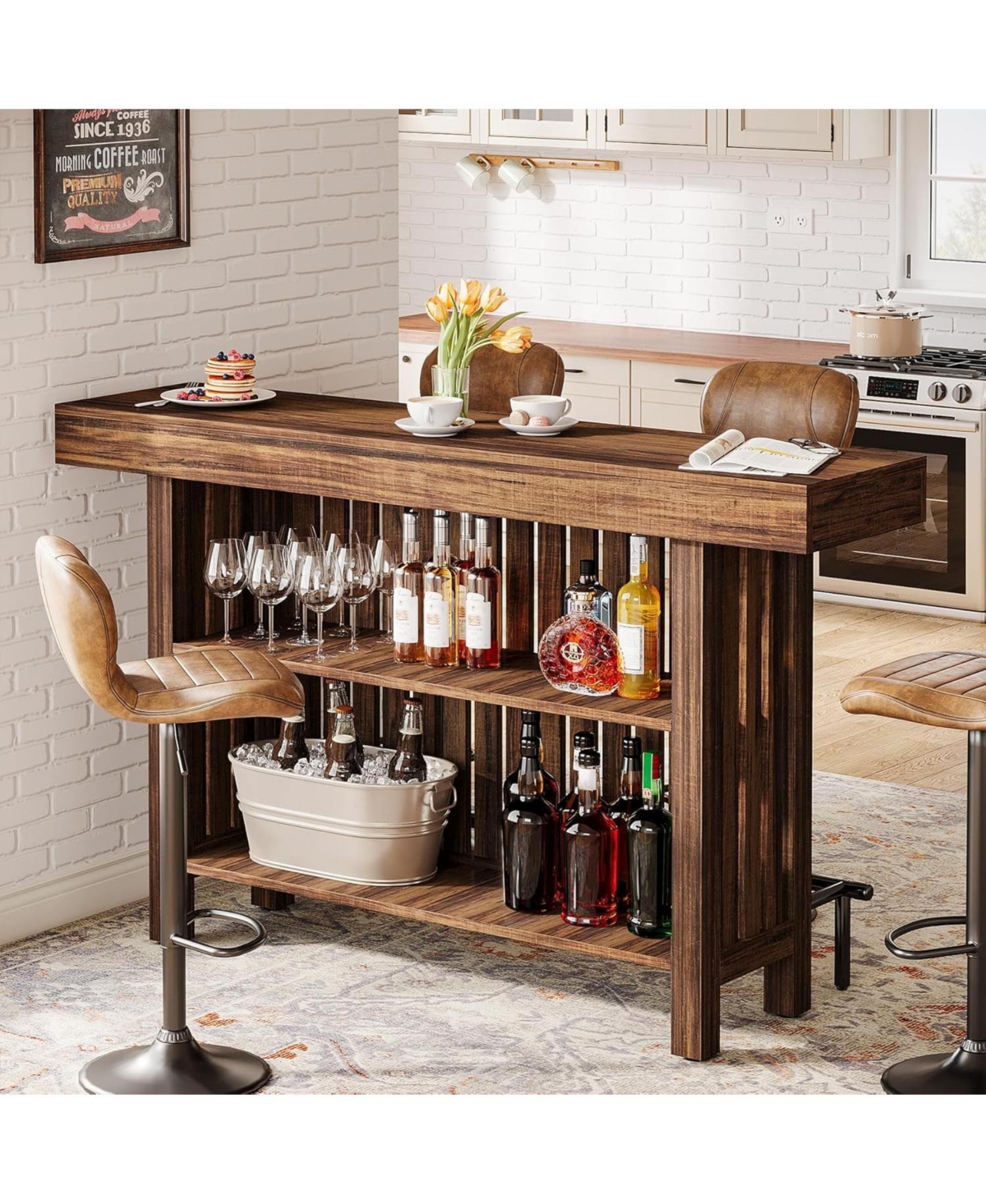 Tribesigns Kitchen Island with 2-Tier Storage, 63-Inch Modern Kitchen Cart with Footrest,Modern Table