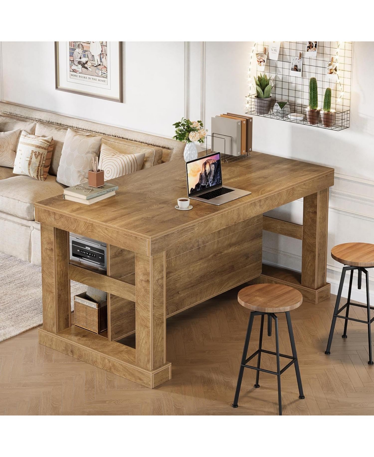 Tribesigns Kitchen Island with 3 Shelves, 55 Inches Width Kitchen Shelf with Large Worktop