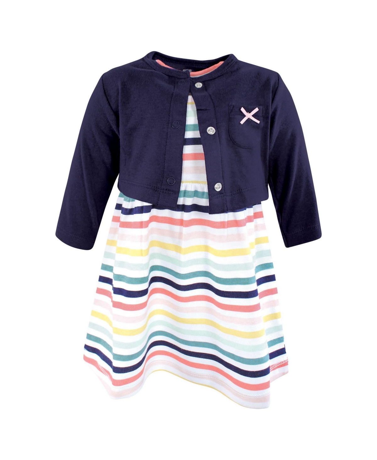 Hudson Baby Toddler Girls Cotton Dress and Cardigan Set, Sunset Stripe
