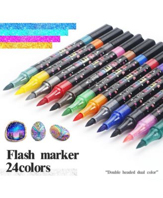 24 Colors Glitter Markers, Dual-Tip Sparkle Pens, Perfect for Crafts, Scrapbooking and Gift Decoration