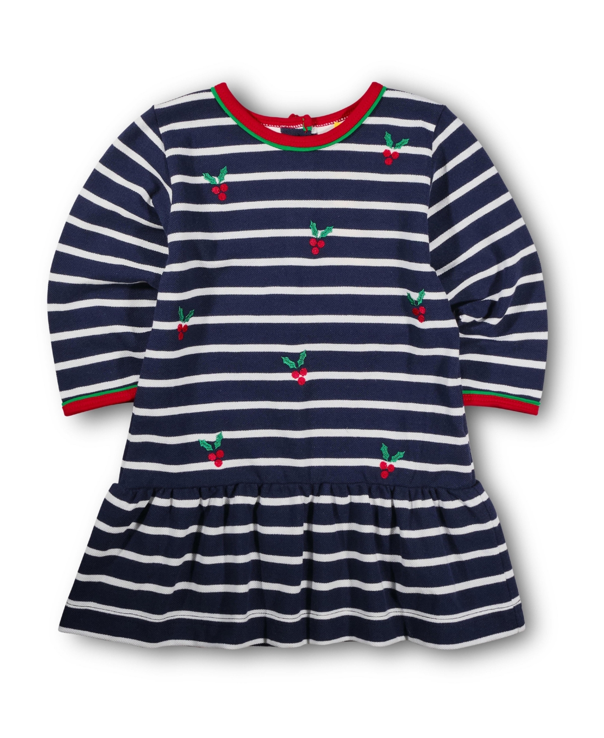Florence Eiseman Toddler Girls Stripe Knit Dress With Embroidered Holly