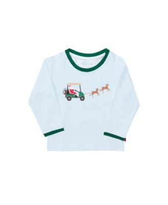 Bits Bows Toddler Boys Golf Cart Santa Long Sleeve T-Shirt - Light blue shirt with green cuffs 36$