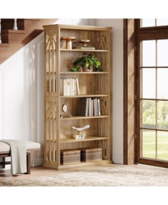 6-Tier Kitchen Pantry, 75-Inch Tall Pantry Cabinet, Large Freestanding Storage Shelves, Wood Pantry Organizer