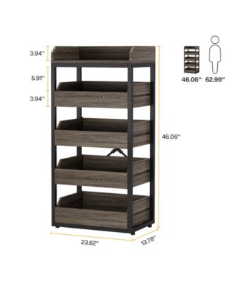 Wood Fruit and Vegetable Storage Rack Set of 2, 5-Tier Pull-Out Snack Stand Fruit Basket Stand
