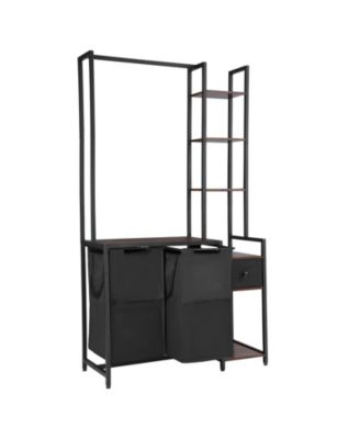 Laundry Hamper with 3 Tiers, 2 Bags, and Storage Rack