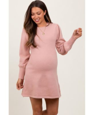 Maternity Pink Knit Bubble Sleeve Mini Dress