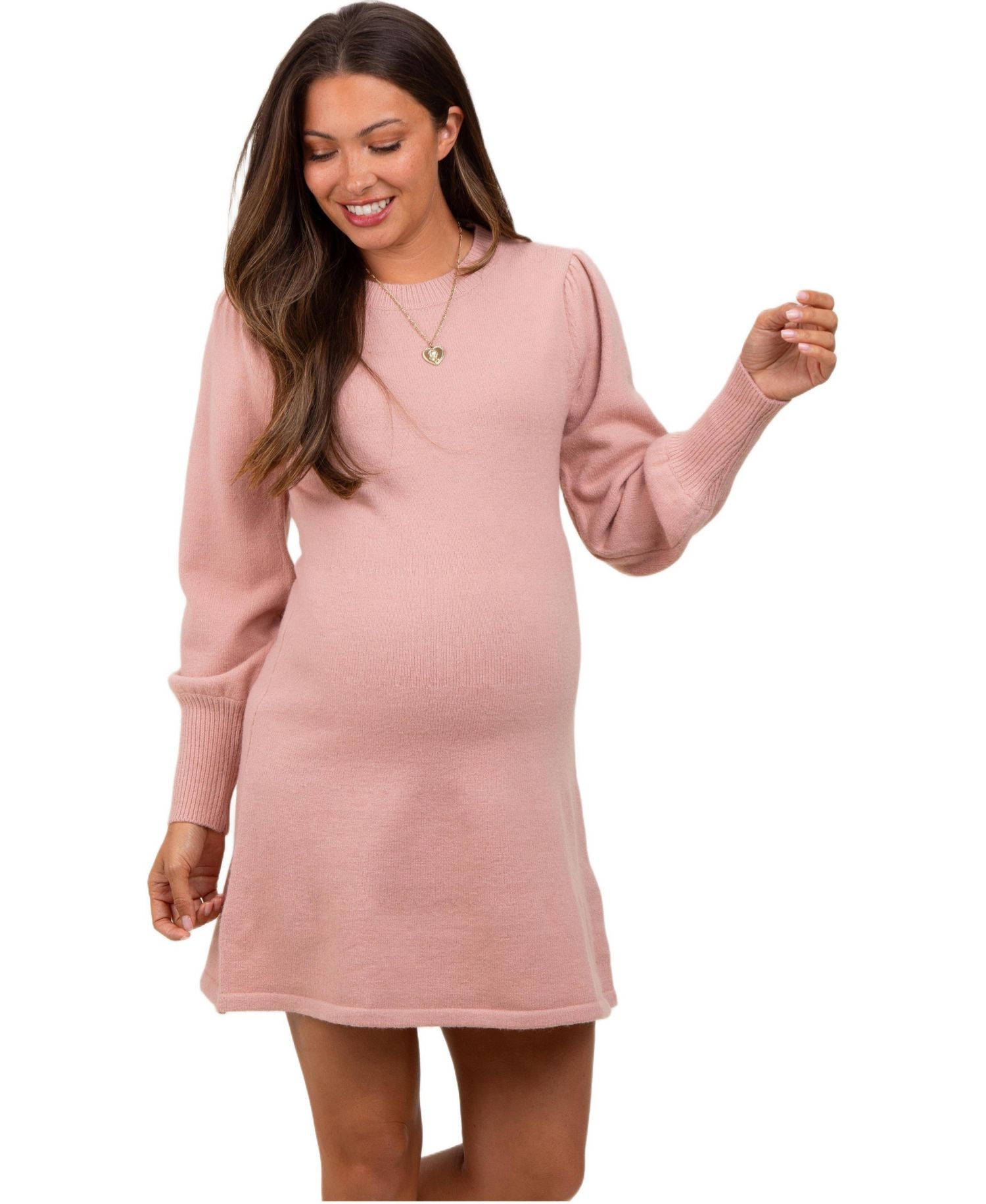 Women's Pink Knit Bubble Sleeve Mini Dress