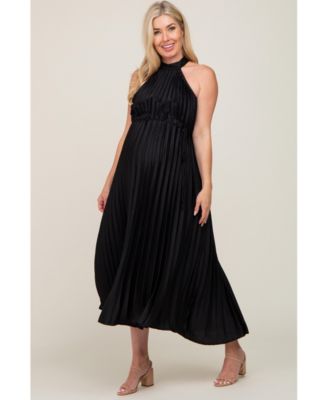 Maternity Black Pleated Halter Dress