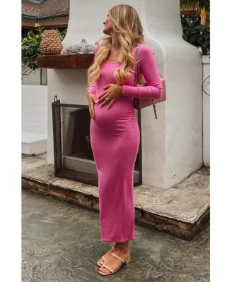 Maternity Black Ribbed Long Sleeve Square Neck Maxi Dress