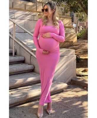 Maternity Black Ribbed Long Sleeve Square Neck Maxi Dress