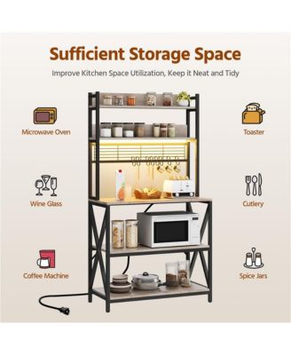 5-Tier Engineered Wood and Metal Baker s Rack with Power Outlets