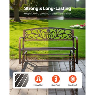 Patio Glider Bench with Metal Frame and Cast Iron Backrest