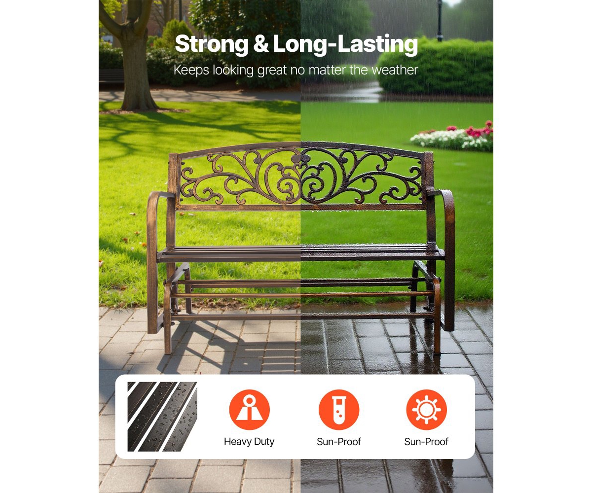 Slickblue Patio Glider Bench 50" with Metal Frame and Cast Iron Back for Outdoor Use