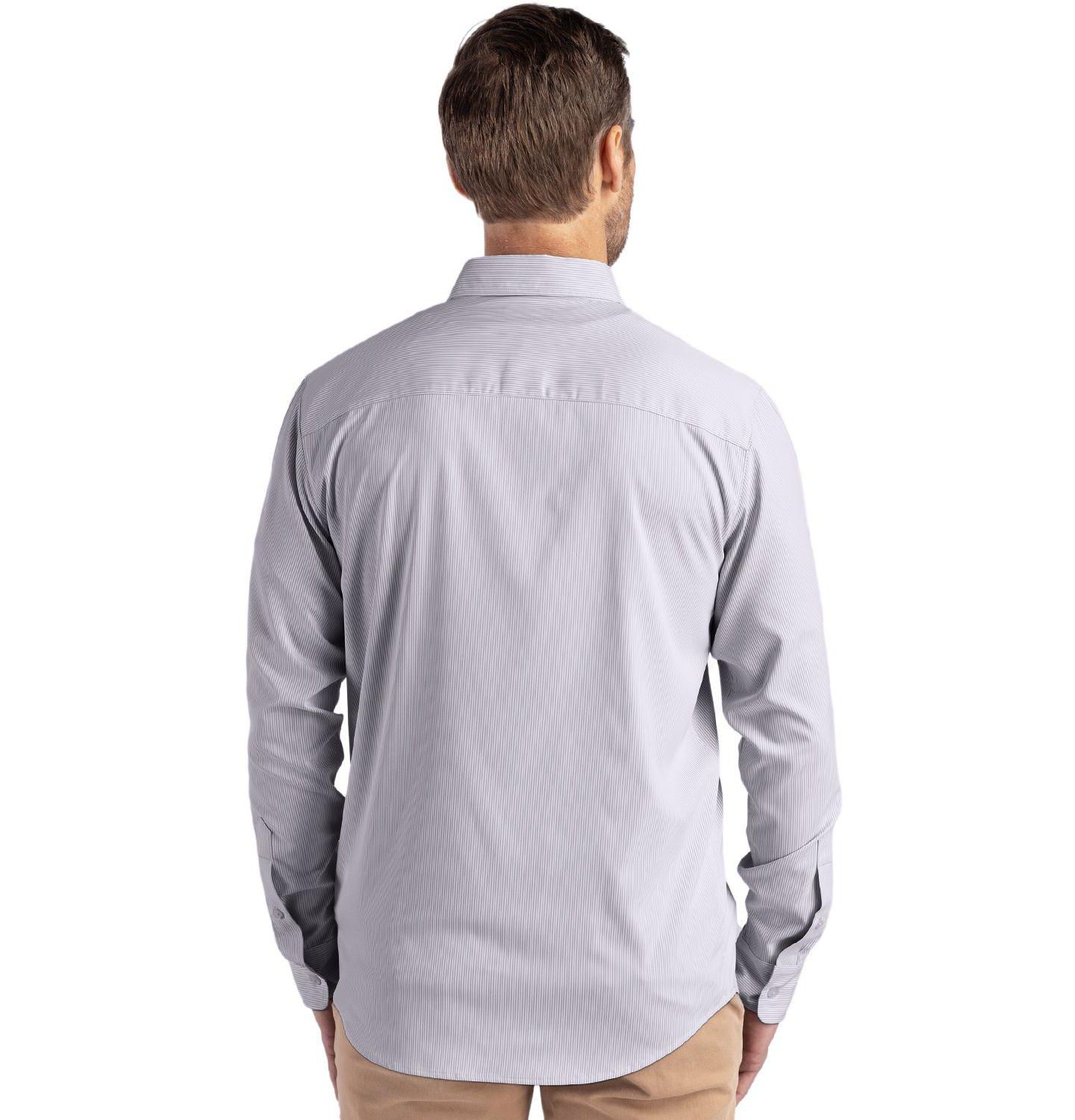 Мужская рубашка Cutter & Buck Pinstripe Long Sleeve Dress Shirt, цвет: Серый / Белый — фото 3