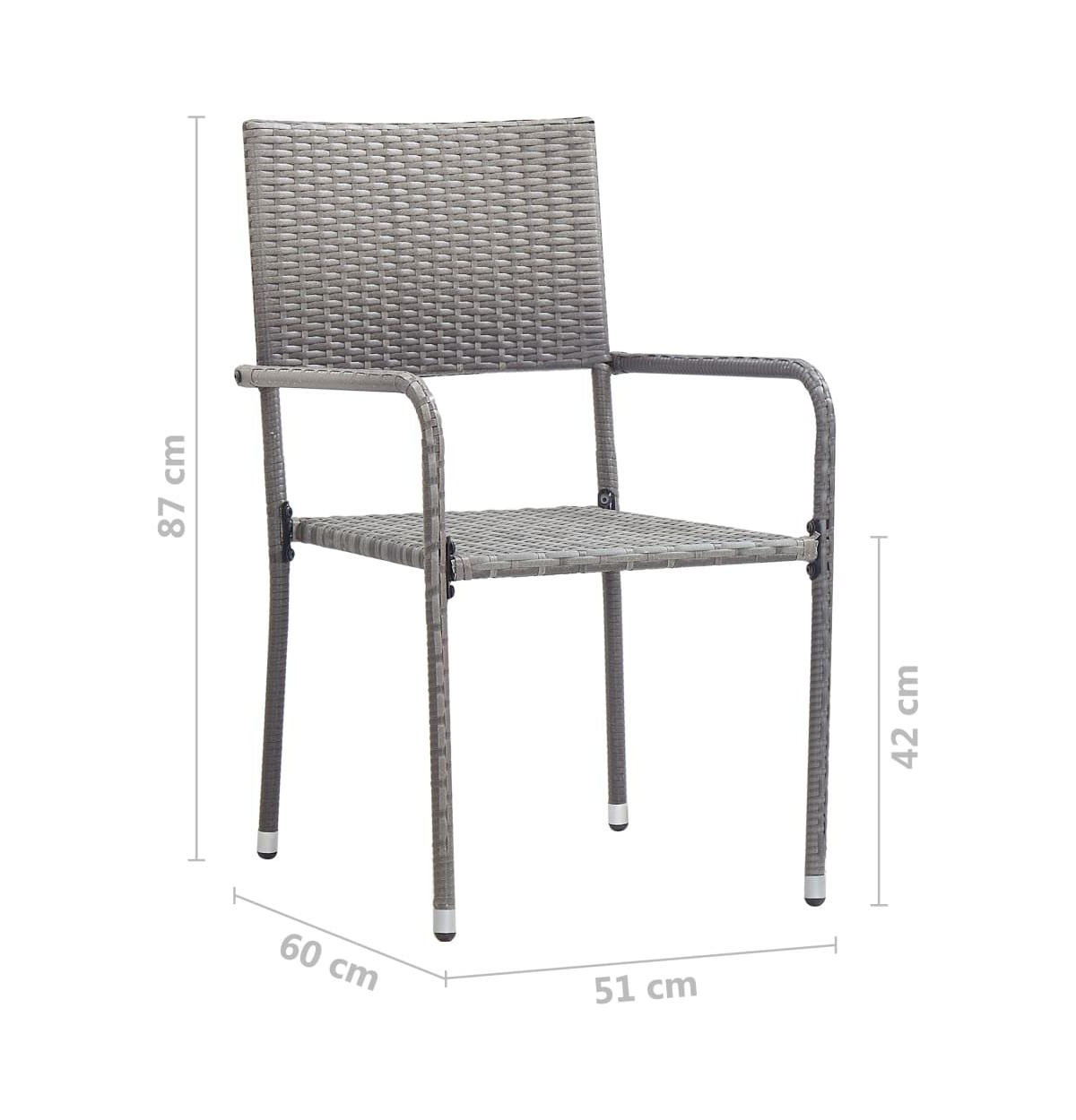 vidaXL Garden Dining Chair Set of 4 Grey Pe rattan, Steel