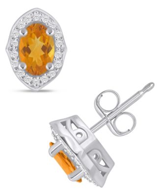 Gemstone and Diamond ((1/5 ct. t.w.) Halo Stud Earrings in 10k White Gold (also in 10k Yellow Gold)