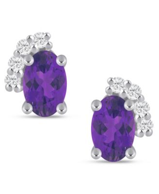 Gemstone and Diamond Earrings (1/10 ct. t.w.) in 10k White Gold (also in 10k Yellow Gold)