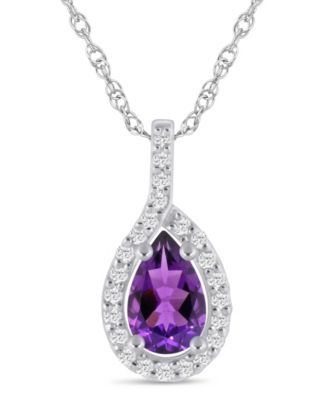 Macy's - Gemstone and Diamond Halo Pendant Necklace (1/5 ct. t.w.) in 10K White Gold (also in 10K Yellow Gold)