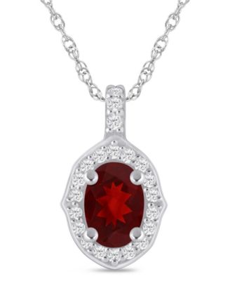 Gemstone and Diamond Halo Pendant Necklace (1/5 ct. t.w.) in 10k White Gold (also in 10k Yellow Gold)